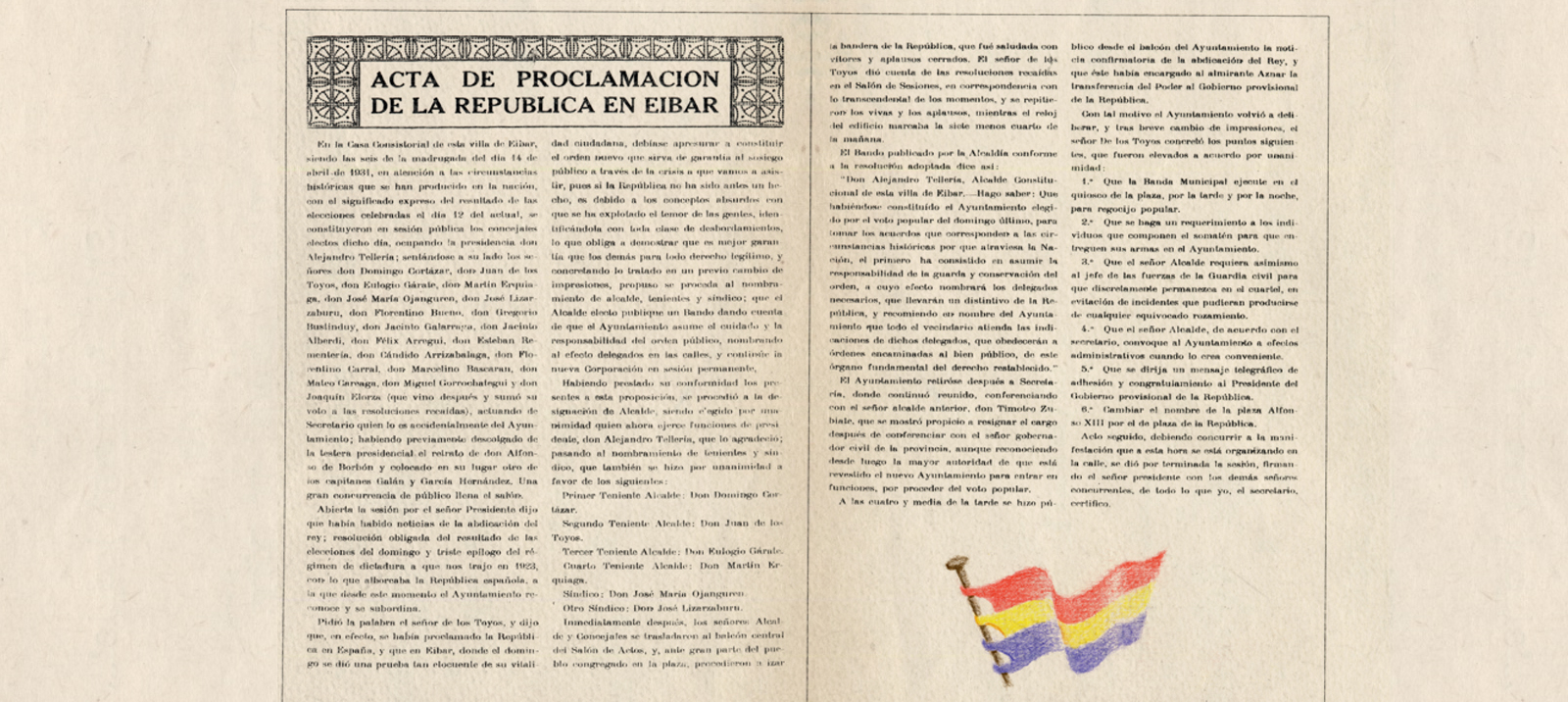 Acta de proclamación de la II. República en Eibar