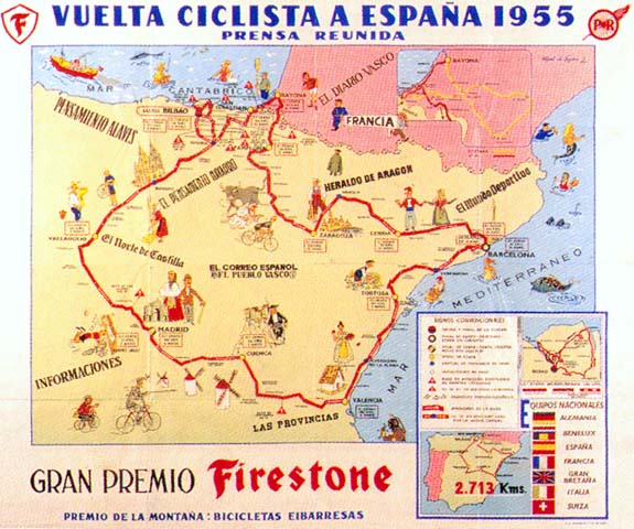 Cartel-itinerario de la "Vuelta España" del 1955