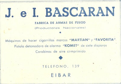 61) J. e I. Bascaran, fábrica de armas de fuego 61) J. e I. Bascaran, fábrica de armas de fuego