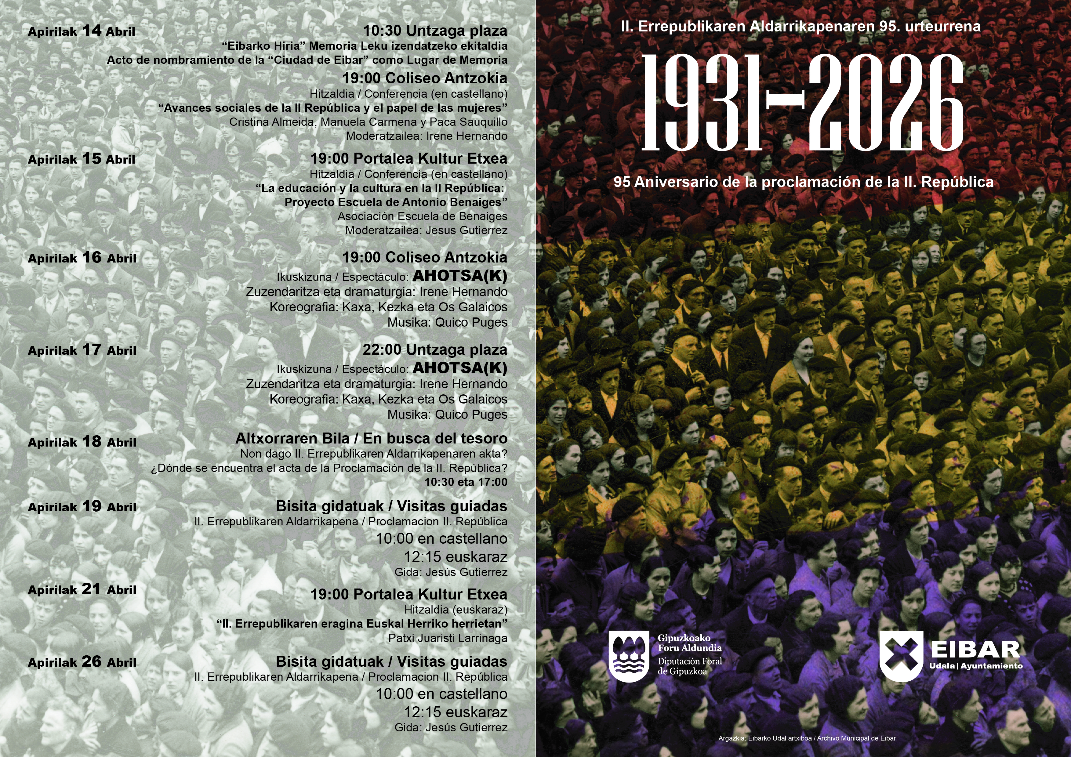 Eibar, Errepublika 1931-2026 - Egitaraua