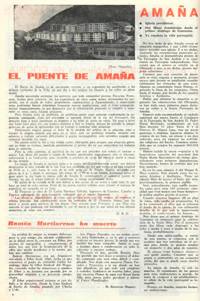 Puente de Amaña, Revista Eibar 1966, Hermenegildo Bracons
